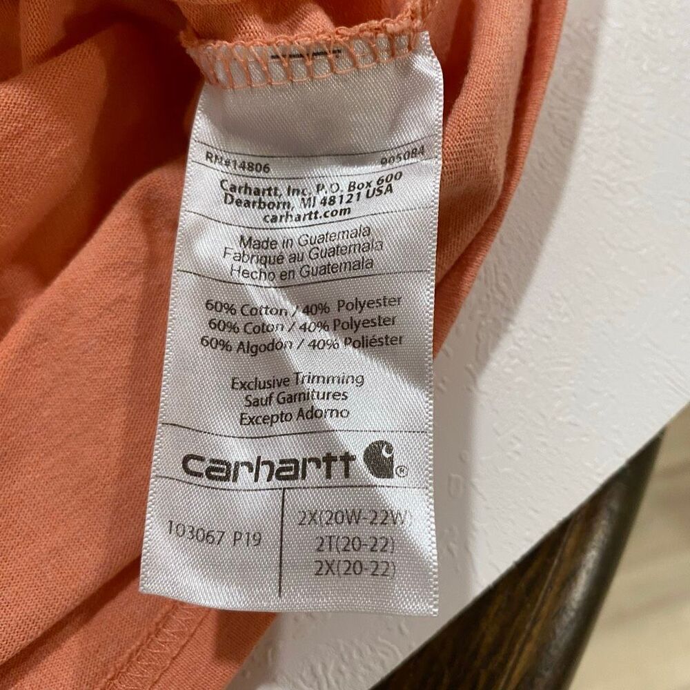 Carhartt Pocket T-Shirt 2X Loose Fit Orange Workwear Logo Tee Mens - Picture 7 of 9